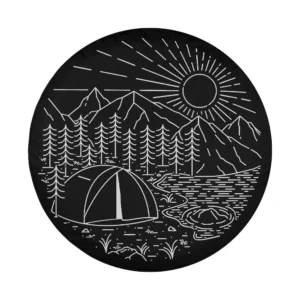 Line art camping tent sunrise mountain design for spare tire cover