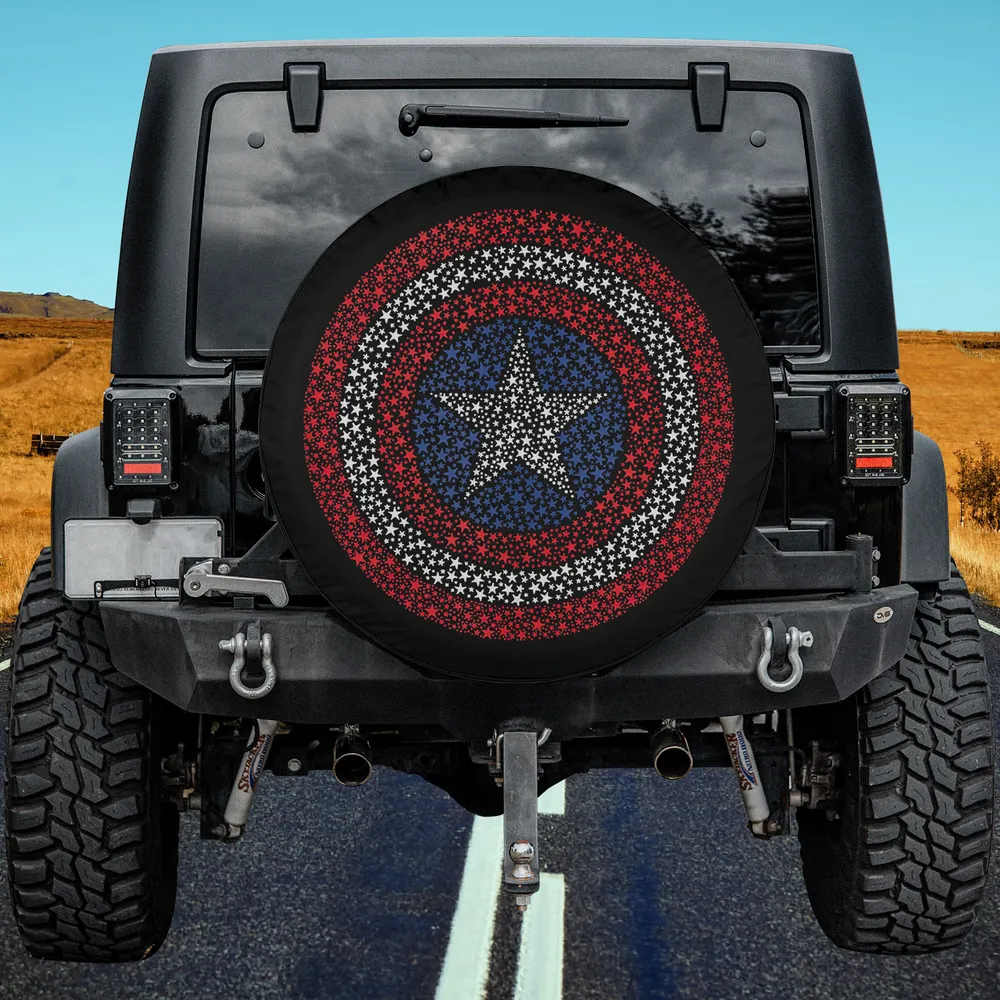 Captain America shield stars patriotic logo spare tire cover no camera hole