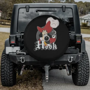Captain Hook with red feather hat and mischievous smile spare tire cover with camera hole