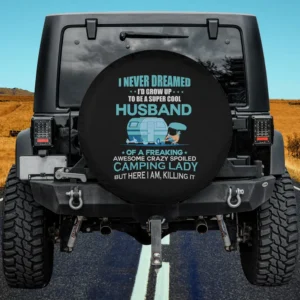 cartoon camper camping lady husband spare tire cover no camera hole for Jeep RV