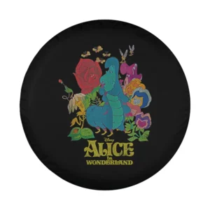 Alice in Wonderland caterpillar and living flowers retro design for spare tire cover