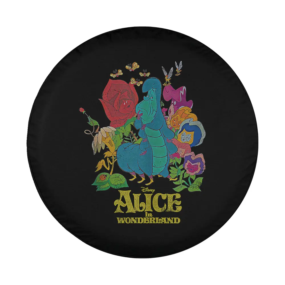 Alice in Wonderland caterpillar and living flowers retro design for spare tire cover