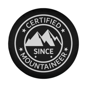 Certified Mountaineer badge with mountain emblem graphic design for spare tire cover