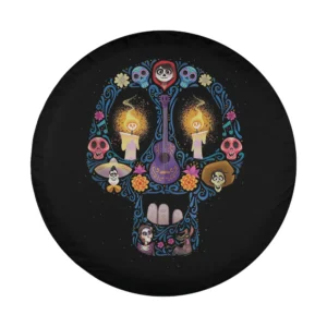 Coco Land of the Dead candle sugar skull design closeup for spare tire cover