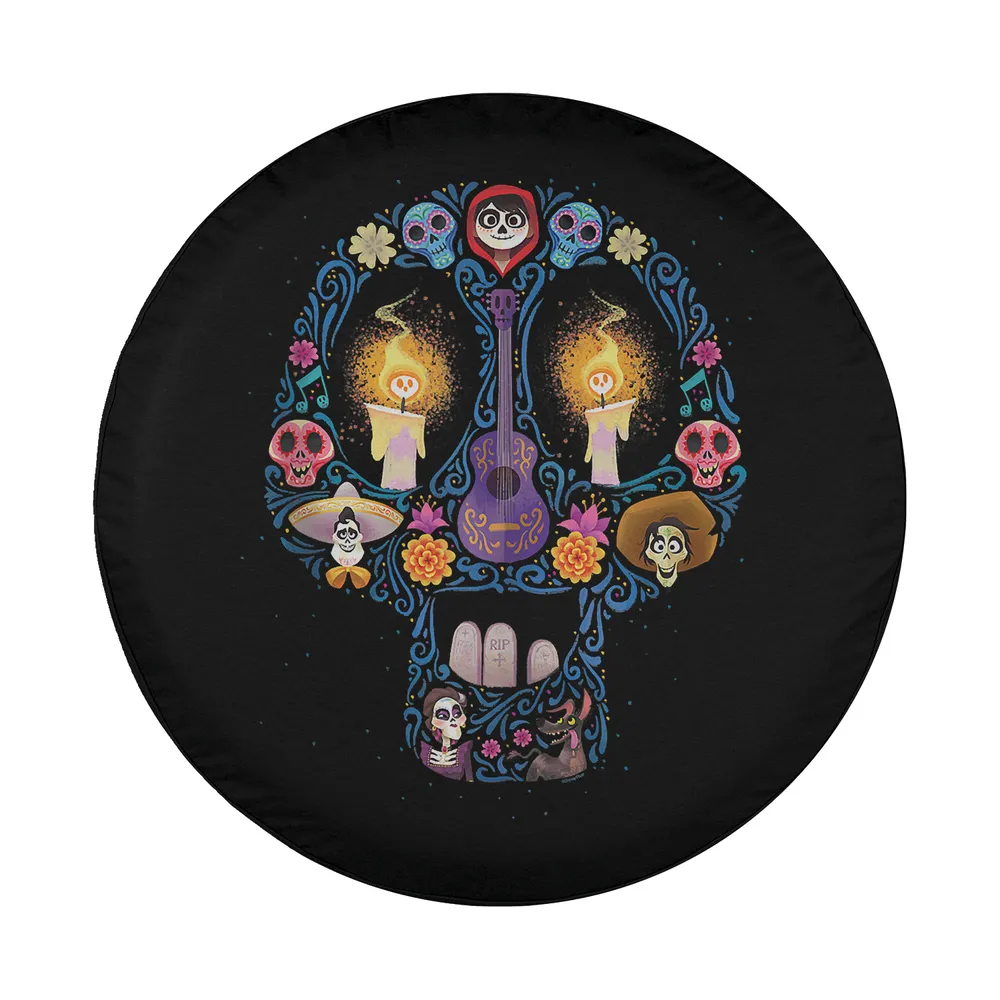 Coco Land of the Dead candle sugar skull design closeup for spare tire cover