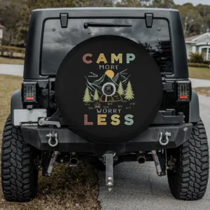 Colorful camp more worry less mountains tent spare tire cover with camera hole option
