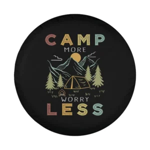 Hand-drawn camp more worry less mountains tent design for spare tire cover