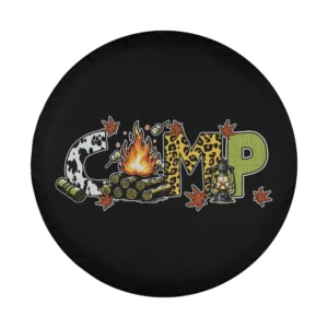 Rustic campfire lantern leaves camping spare tire cover design only