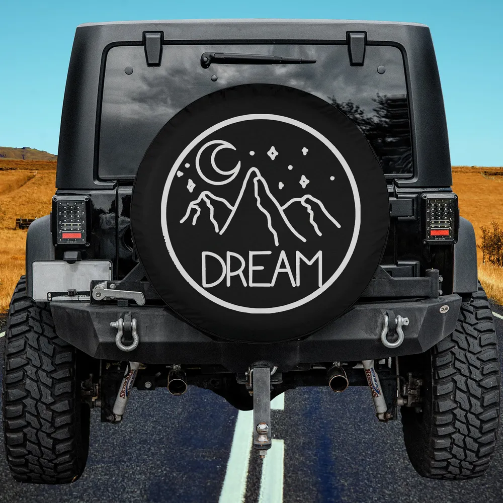 crescent moon mountain dream camping spare tire cover with no camera hole for Jeep, RV, SUV, Truck, Trailer