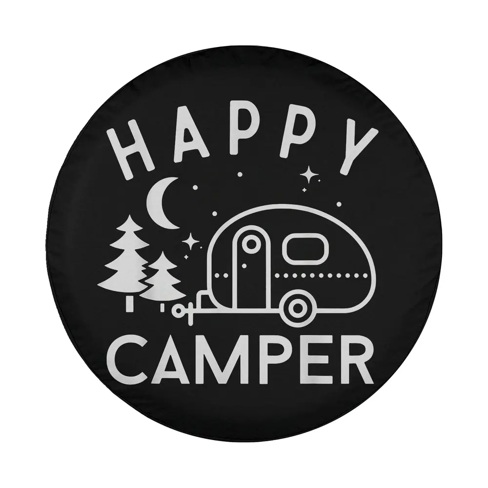 crescent moon pine trees camper trailer design art for camping spare tire cover