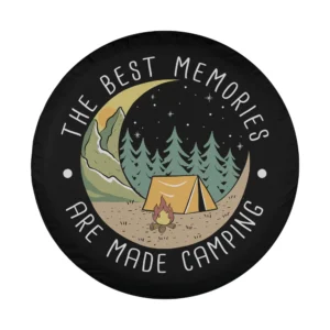 illustrated crescent moon pine trees camping scene spare tire cover design only