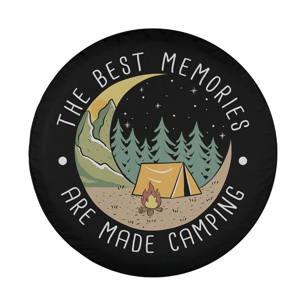 illustrated crescent moon pine trees camping scene spare tire cover design only