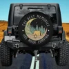 crescent moon pine trees camping scene spare tire cover with tent and campfire, no camera hole