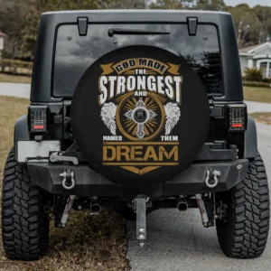 Cross and angel wings god made strongest dream spare tire cover with camera hole for campers
