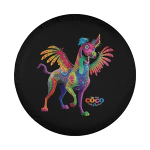 Disney Coco Dante Alebrije spirit animal art with rainbow wings on black