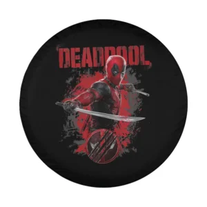 Deadpool distressed red stamp Wolverine logo design for Marvel spare tire cover