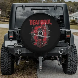 Deadpool distressed red stamp Wolverine logo spare tire cover with camera hole for Jeep and SUV