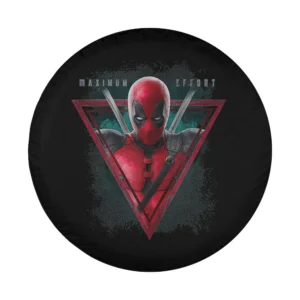 Deadpool Maximum Effort triangle vintage design spare tire cover closeup
