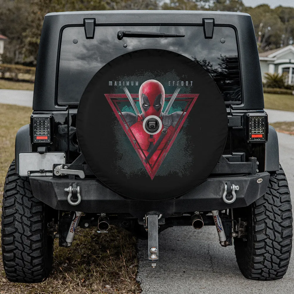 Deadpool Maximum Effort triangle vintage spare tire cover with backup camera hole for SUV