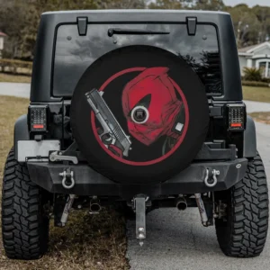 Deadpool portrait with gun Marvel movie spare tire cover with camera hole for Jeep SUV