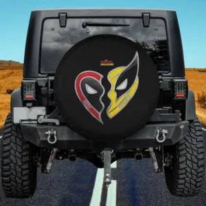 Deadpool Wolverine split heart best friends spare tire cover no camera hole for Jeep