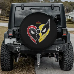 Deadpool Wolverine split heart best friends spare tire cover with camera hole for SUV