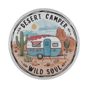 Desert camper retro cactus wild soul spare tire cover illustration for camping lovers