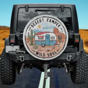 Retro Camper Cactus Desert Camping Spare Tire Cover No Camera Hole