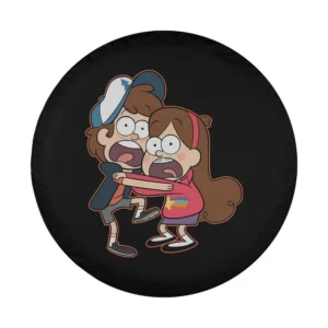 Gravity Falls Dipper and Mabel Pines scared hug cartoon design for spare tire cover