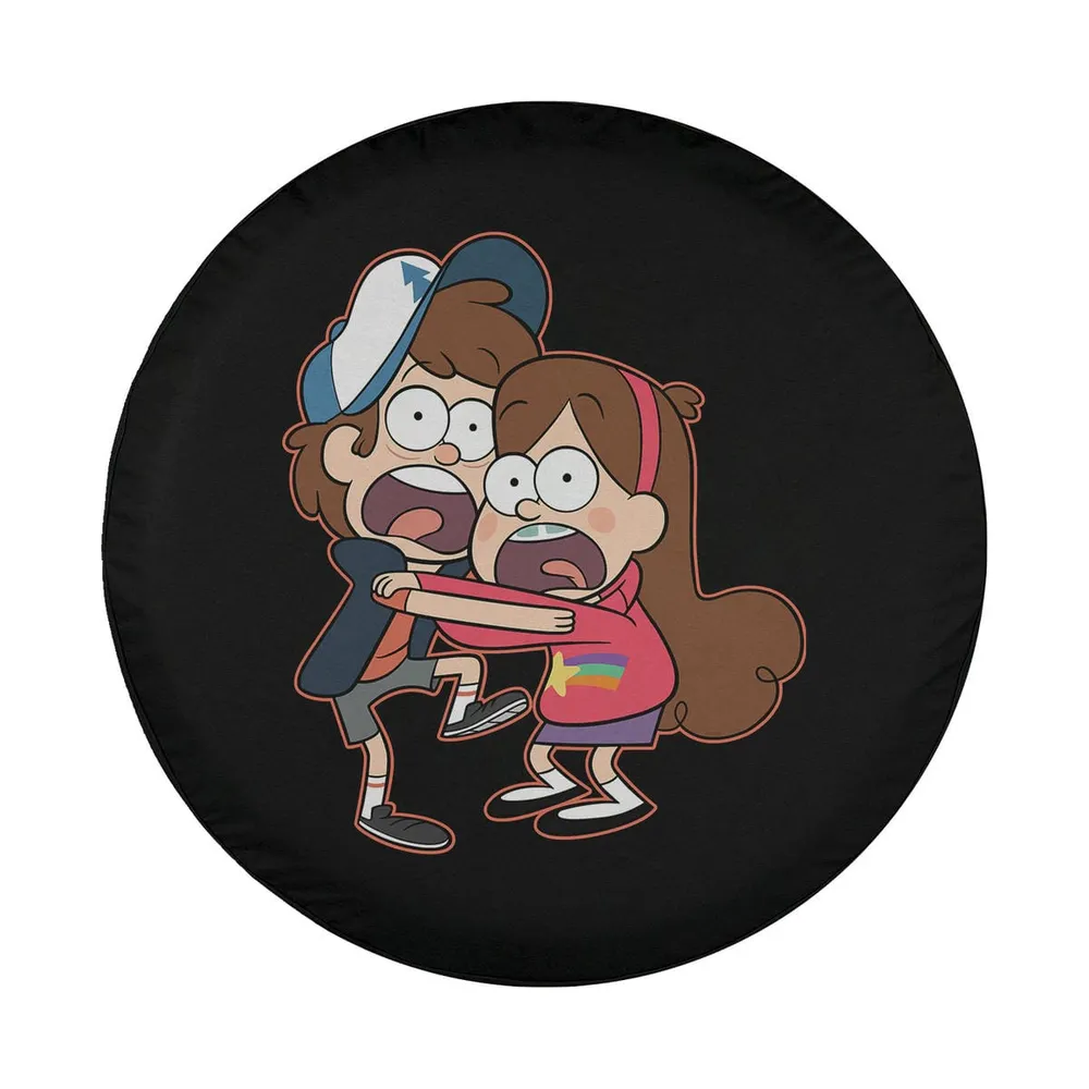 Gravity Falls Dipper and Mabel Pines scared hug cartoon design for spare tire cover