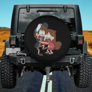 Dipper and Mabel Pines scared hug Gravity Falls spare tire cover no camera hole