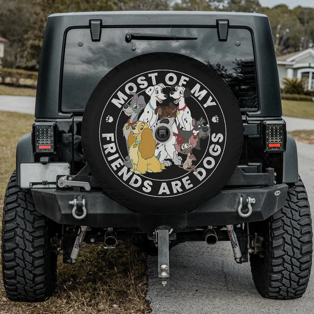 Disney classic group animated dog friends spare tire cover with backup camera hole for Jeep, SUV, RV