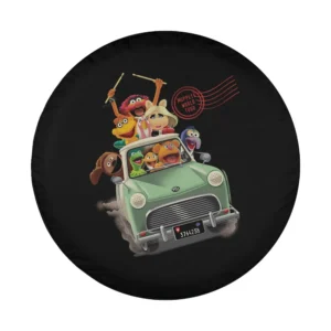 Cartoon Muppet Babies riding in green car road trip group design for spare tire cover