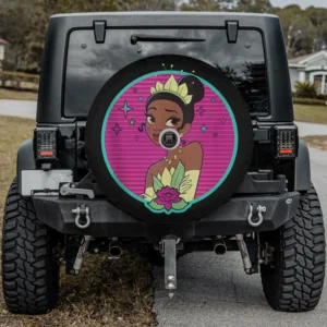 80s glamour portrait lotus disney princess tiana spare tire cover with camera hole