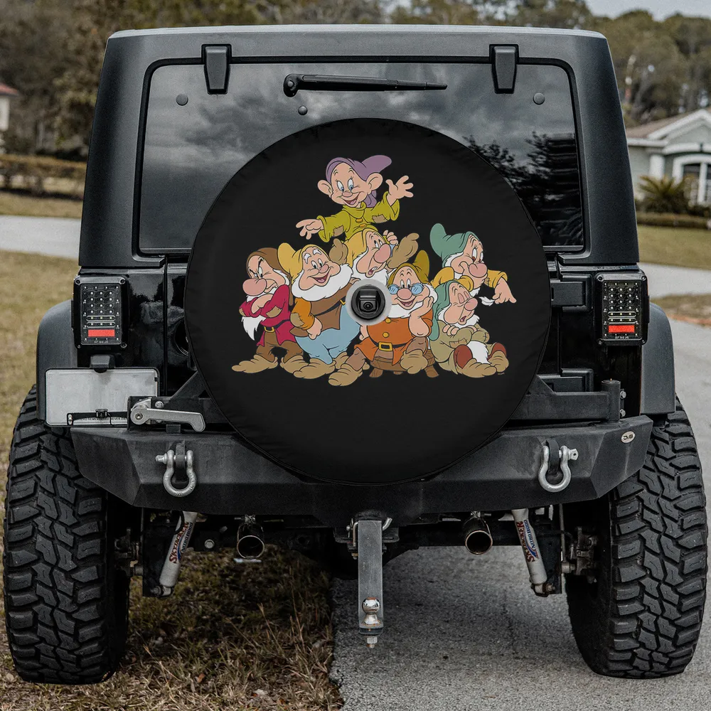 Disney Seven Dwarfs cartoon spare tire cover with camera hole for Jeep SUV