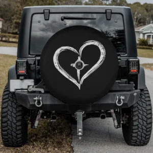 Distressed heart cross Christian Mercedes G-Class spare tire cover with backup camera hole