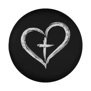 Distressed heart and cross Christian design for Mercedes G-Class spare tire cover