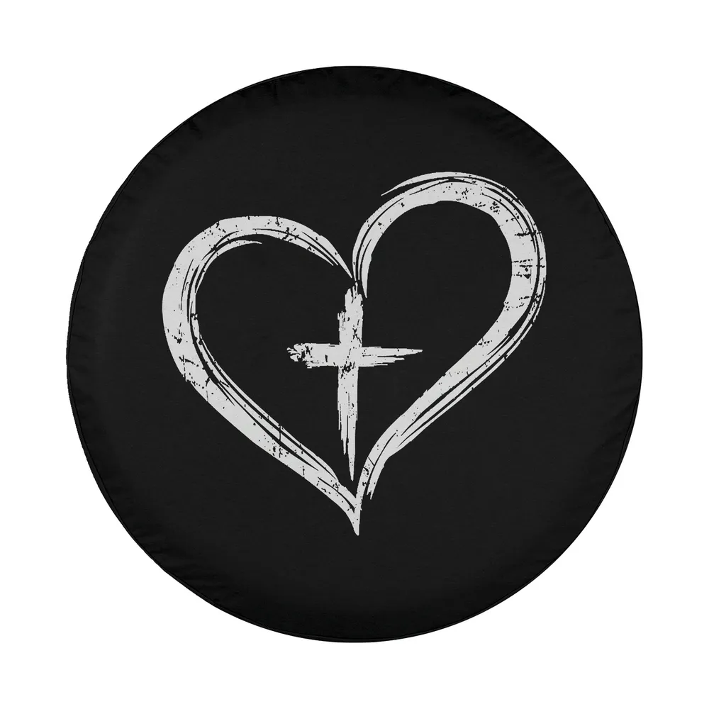 Distressed heart and cross Christian design for Mercedes G-Class spare tire cover