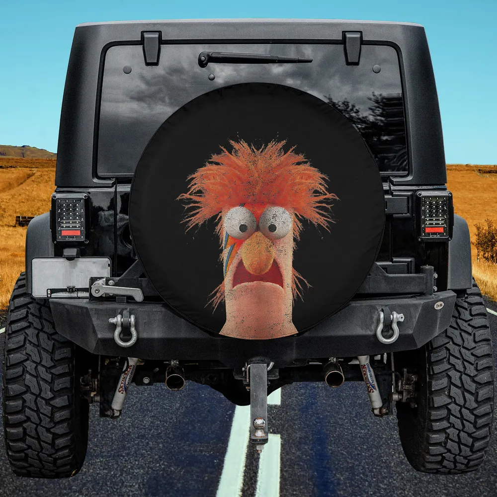 Distressed rockstar Beaker big face Muppets spare tire cover with no camera hole on Jeep