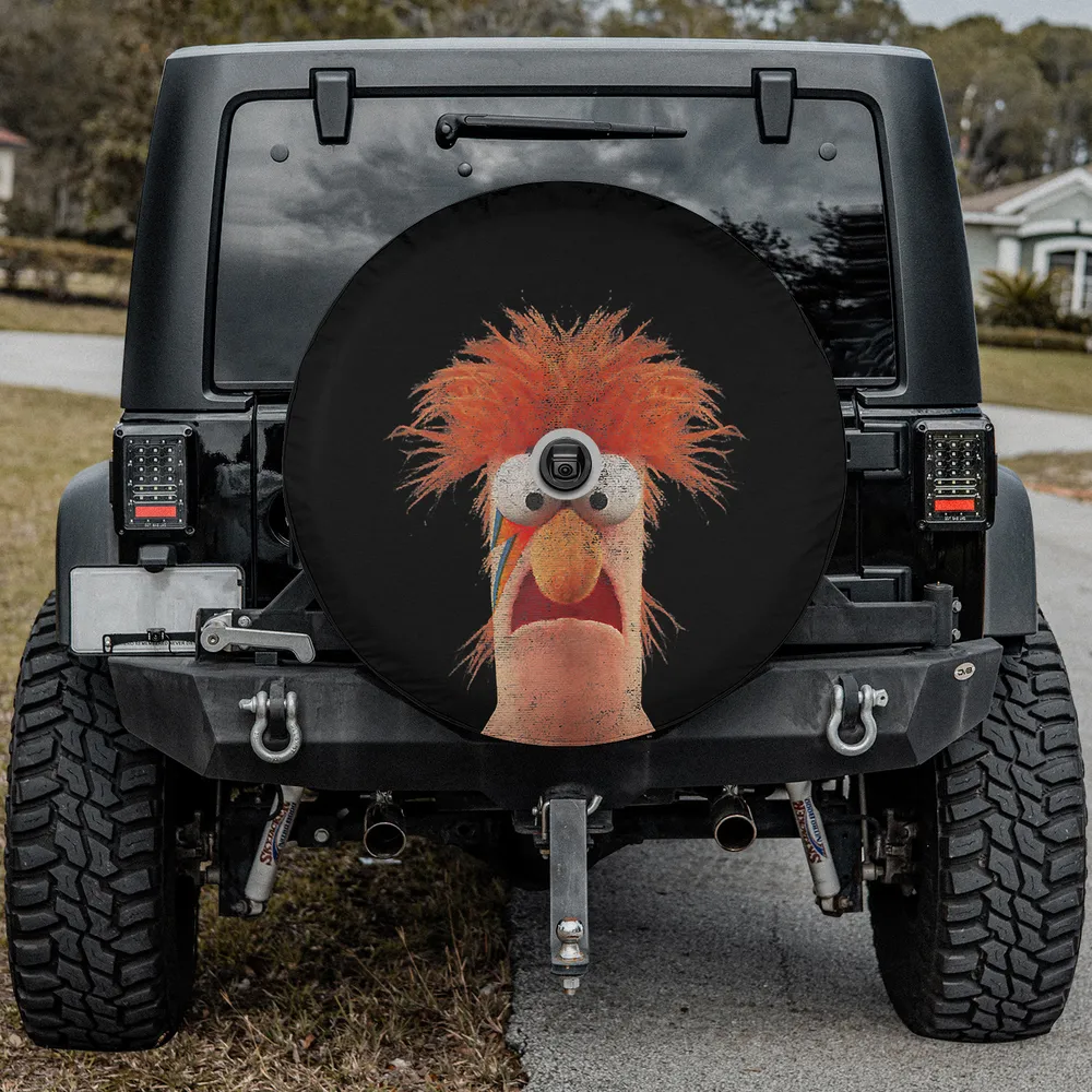Distressed rockstar Beaker big face Muppets spare tire cover with backup camera hole
