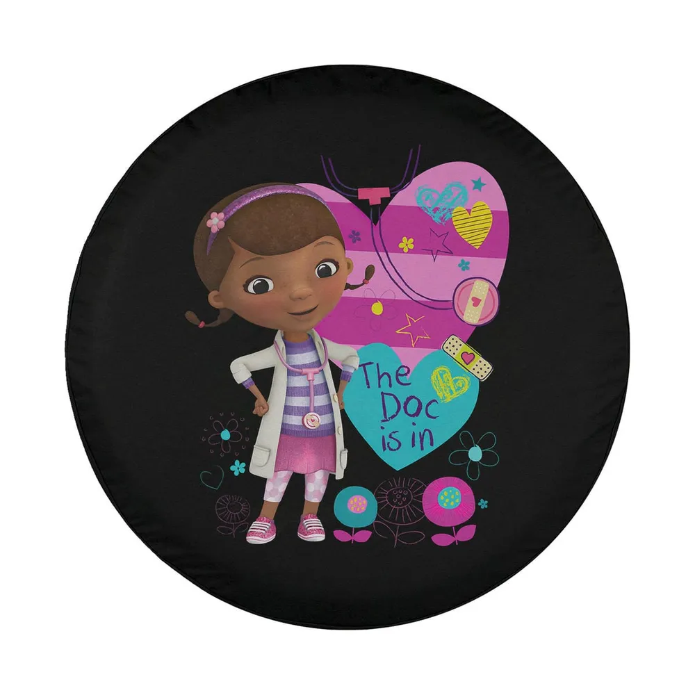 Doc McStuffins purple heart doctor Disney design spare tire cover closeup