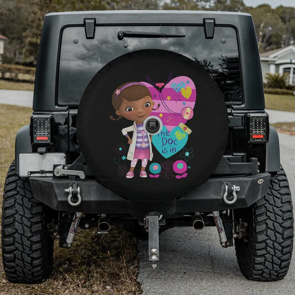 Doc McStuffins purple heart doctor Disney spare tire cover with camera hole for SUV RV