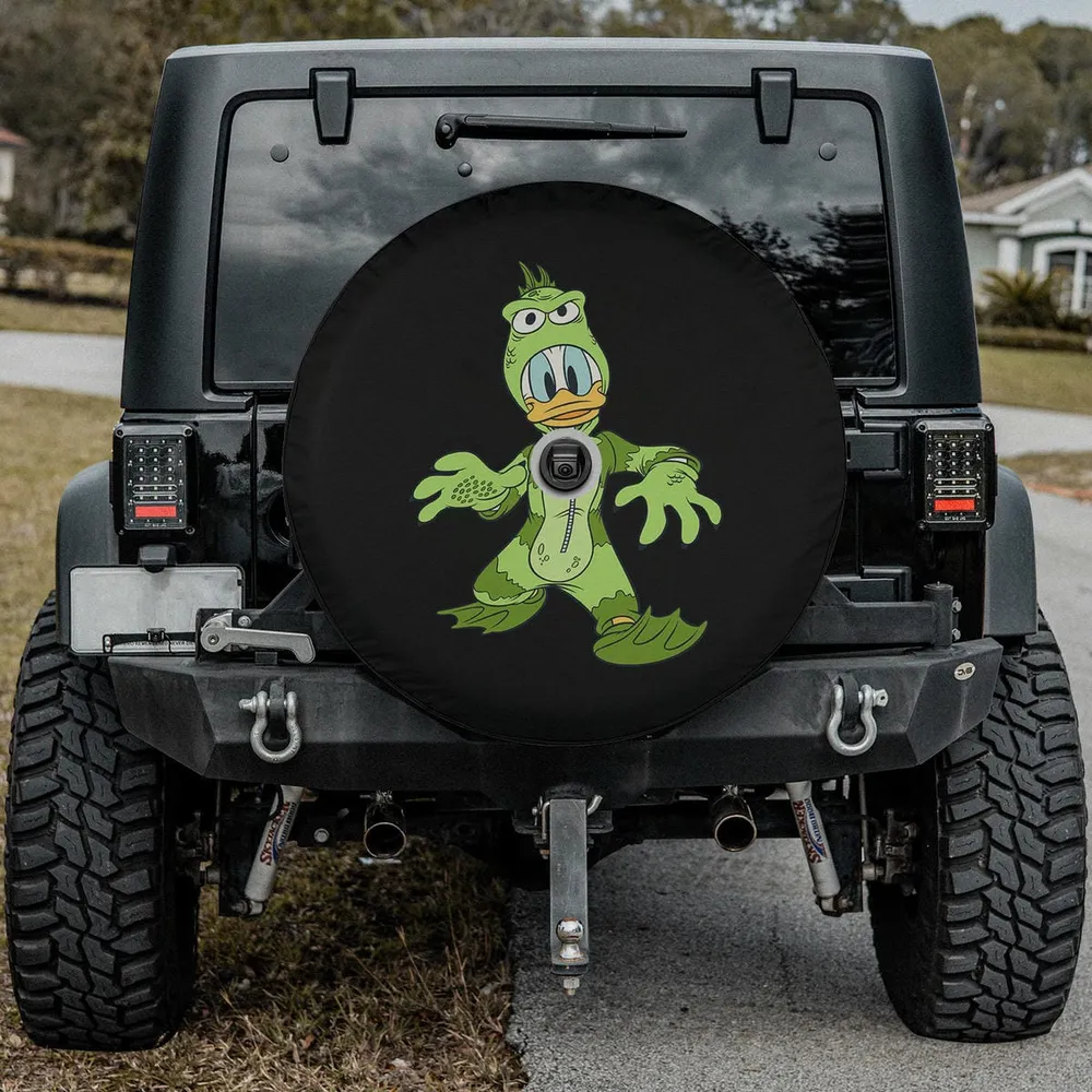 donald duck green monster costume halloween spare tire cover with camera hole for SUV