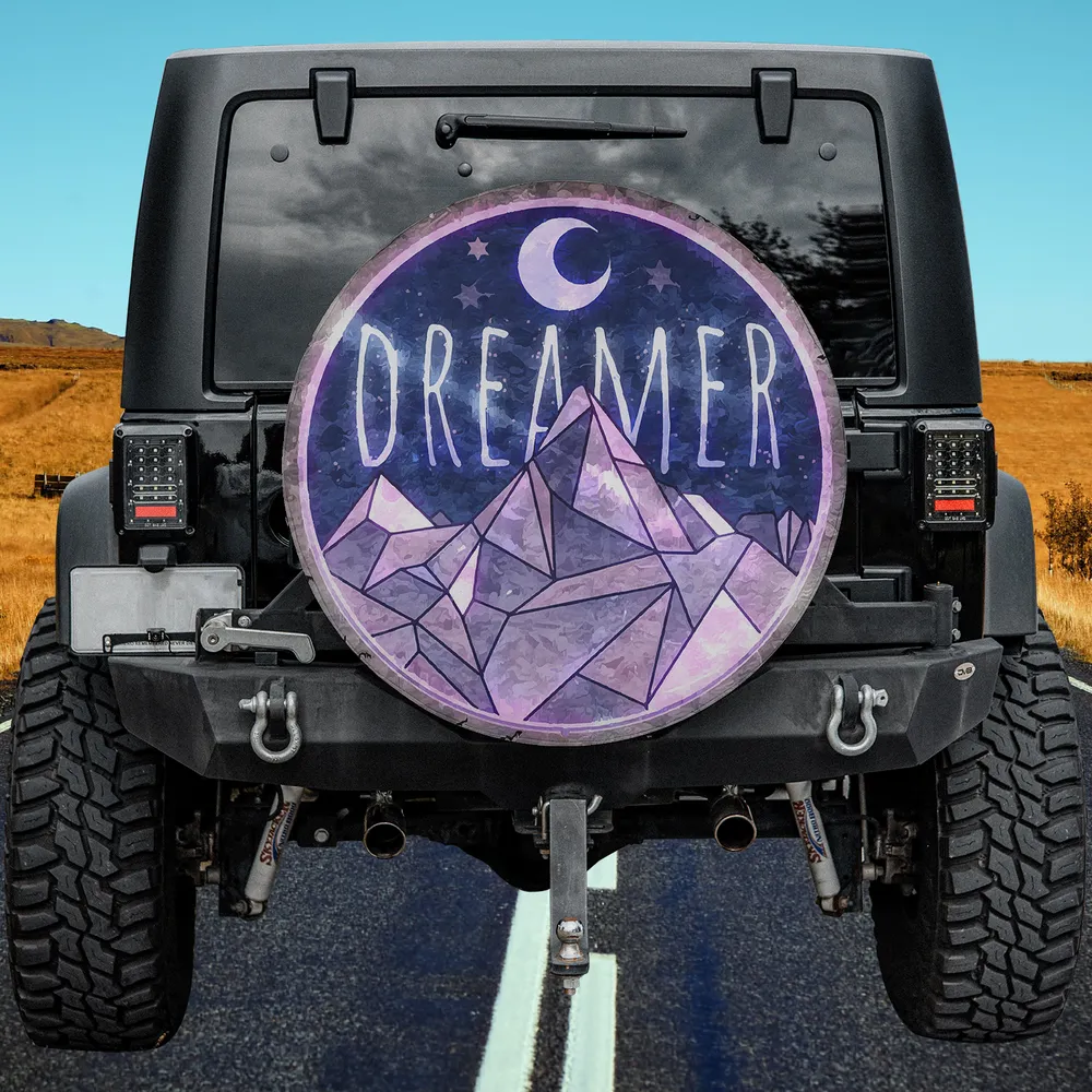 Dreamer crescent moon geometric mountain camping spare tire cover with no camera hole
