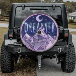 Dreamer crescent moon geometric mountain camping spare tire cover with camera hole