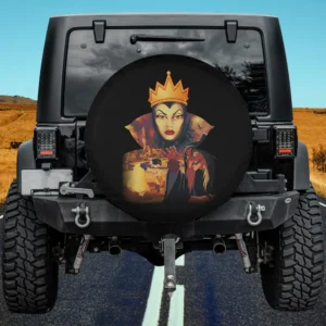 evil queen glare poison apple disney spare tire cover on Jeep with villain art