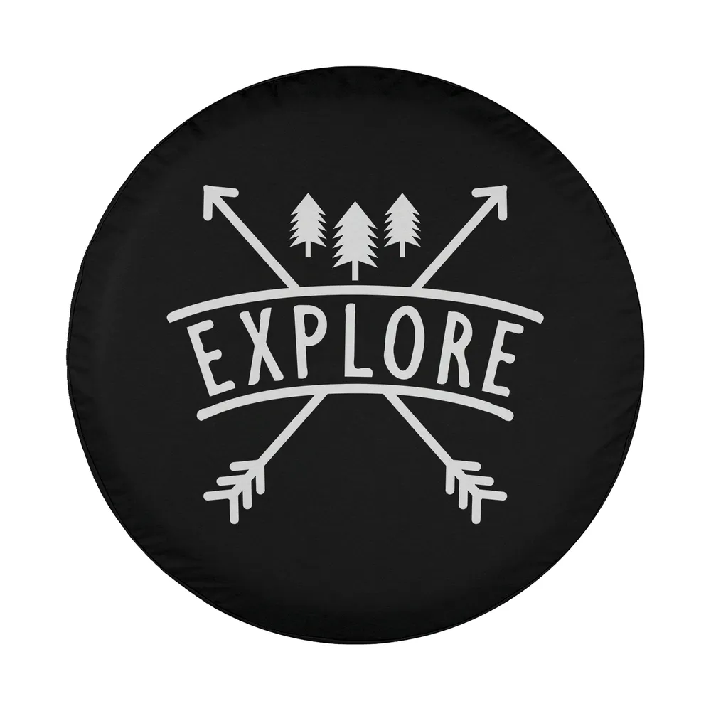 Explore arrow and pine tree graphic for camping spare tire cover design