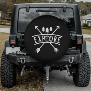 Explore arrow tree camping spare tire cover for backup camera Jeep or SUV, adventure road