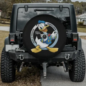 feisty fabulous living legend donald duck spare tire cover with camera hole for Jeep Wrangler