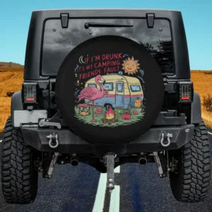 flamingo retro camper camping friends spare tire cover no camera hole